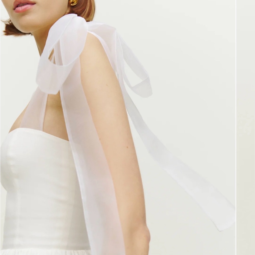 Reformation - Enzo dress - White Mini Dress with Sheer Ribbon